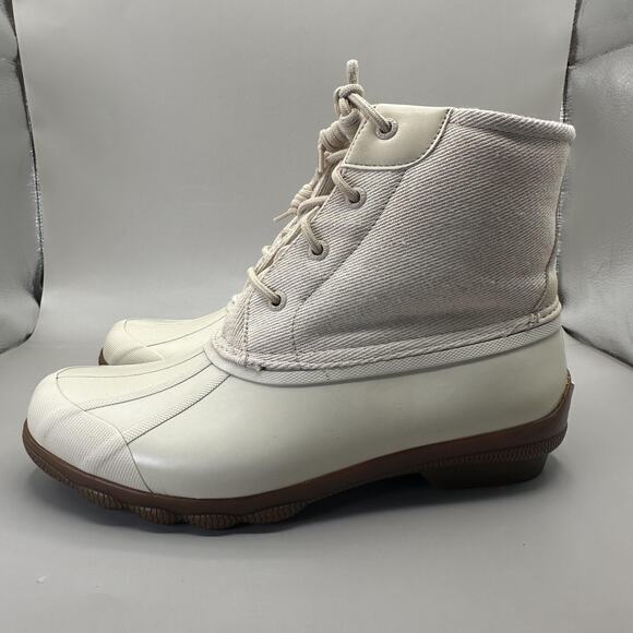 Sperry Saltwater Duck Boots Womens Size 9M White Cream Waterproof Winter Zip - Picture 2 of 9